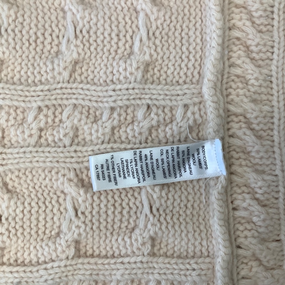 Banana Republic Wool Cape Poncho Cable Knit Fringe V Neck Triangle Ivory Pink - Picture 5 of 7
